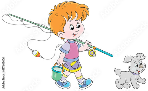 Cheerful little boy fisherm...