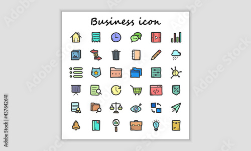 Business hand drawn icons set. Flat isolated simple icons.