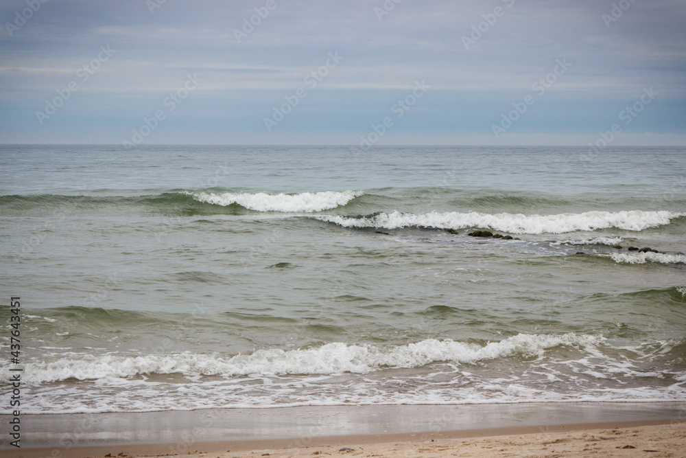 View on beach and sea with waves. Travel concept View on beach and sea with waves. Travel concept