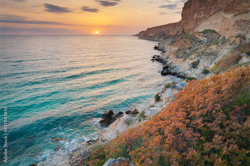 Sunset on sea cliffs. Sunset on sea cliffs.