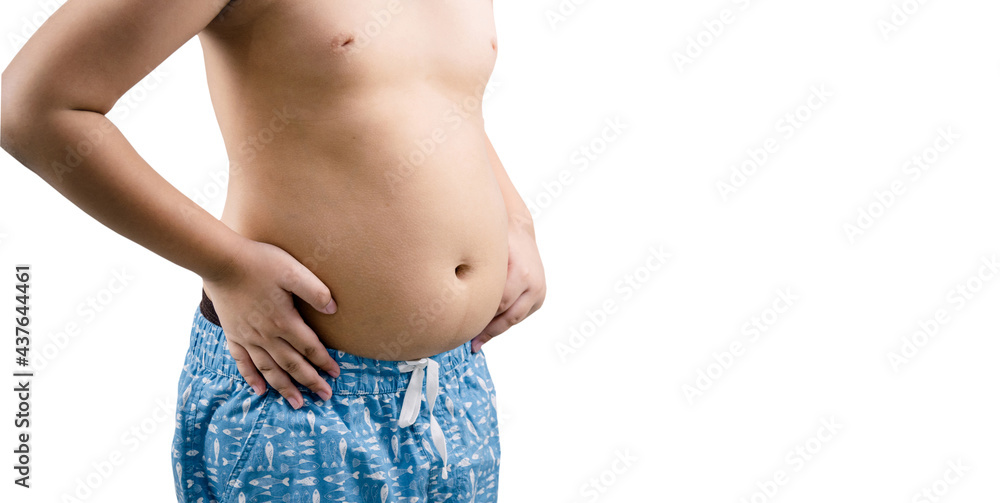 Naklejka premium a boy fat obesity white background