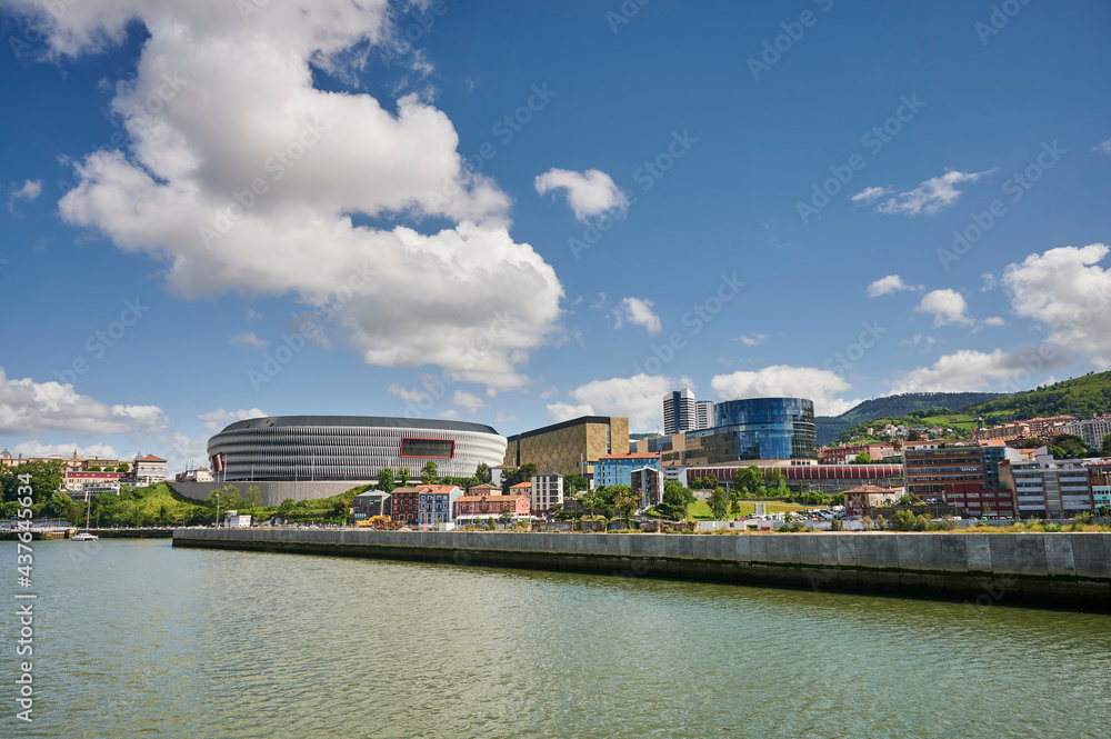 Nervion river and Athletic club de Bilbao Football Stadium (San Mames), Bilbao