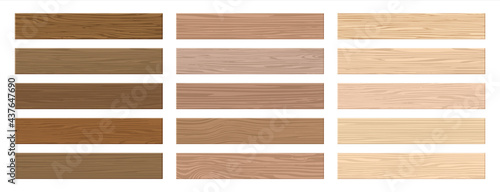 Wooden floor. Realistic interior hardwood flooring. Parquet timber samples set. Isolated decorative laminate covers. Natural materials. Lumber for building. Vector wood boards mockup