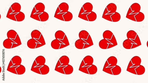 Grey Heart rate icon seamless pattern . Heartbeat sign. Heart pulse icon. Cardiogram icon. Looped semaless love heart pattern background animation
