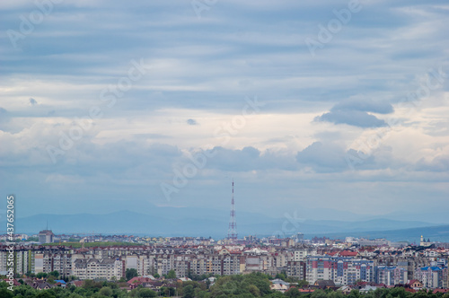 Ivano-Frankivsk city on a cloudy day, panorama