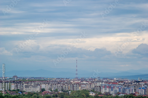 Panorama of the city from a height on a rainy day © onyx124