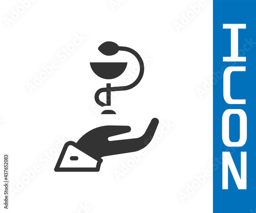 Grey Caduceus snake medical symbol icon isolated on white background. Medicine and health care. Emblem for drugstore or medicine, pharmacy. Vector