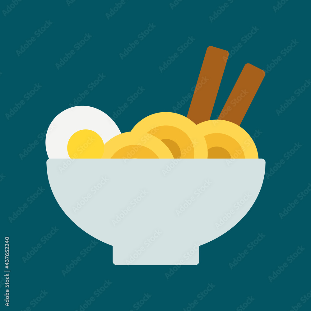 Noodle Vector Icon in Flat Style. Noodles are a type of food made from unleavened dough which is rolled flat and cut, stretched or extruded, into long strips or strings. Vector Illustration Icon. Noodle Vector Icon in Flat Style. Noodles are a type of food made from unleavened dough which is rolled flat and cut, stretched or extruded, into long strips or strings. Vector Illustration Icon.