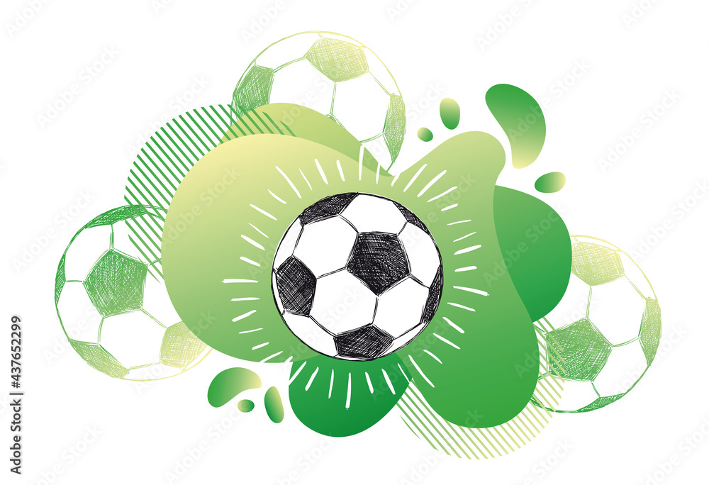 Hand drawn football, soccer ball sketch. Fluid abstract background. Banners with flowing liquid shapes. Vector	 - obrazy, fototapety, plakaty 
