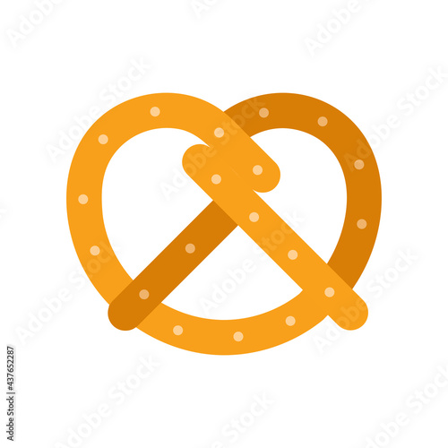 Pretzel Vector Icon in Flat Style. Pretzel, a brittle, glazed-and-salted cracker of German or Alsatian origin. Vector illustration icon can be used for an app, website, or part of a logo.