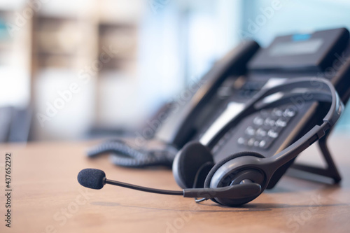 Communication support, call center and customer service help desk. VOIP headset for customer service support (call center) concept