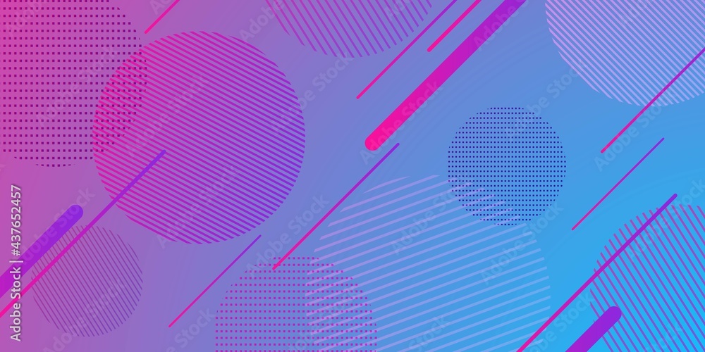 Obraz premium Horizontal Neon Banner with Abstract Geometric Shapes, Lines, Stripes. Abstract Vector Background Trendy Modern Minimalist Style.