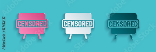 Paper cut Censored stamp icon isolated on blue background. Paper art style. Vector