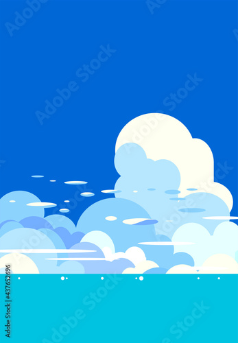 夏の日の雲と海と青空の風景イラスト