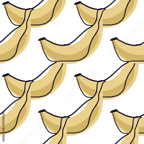 Isolated beige banana fruit seamless pattern in abstract style. White background. Modern food print.
