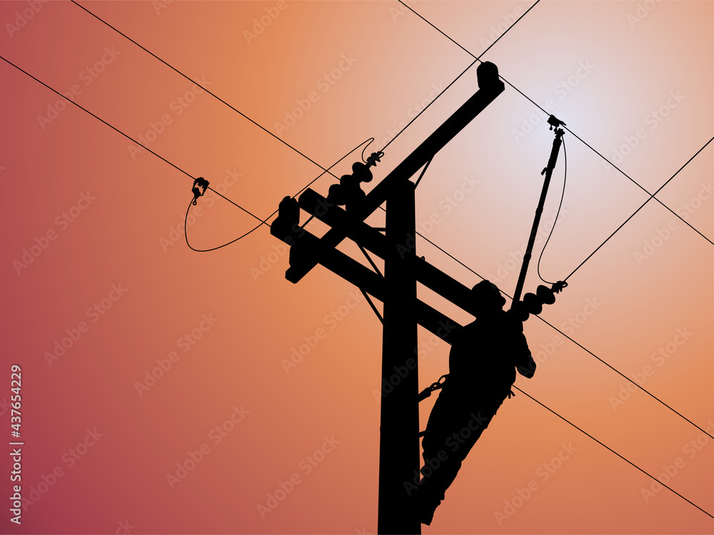 Silhouette of power lineman uses a clamp stick grip all type to install