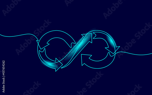 Single continuous line art devops agile concept. Infinity symbol team workflow programming project management. Design one stroke sketch neon drawing vector illustration art photo