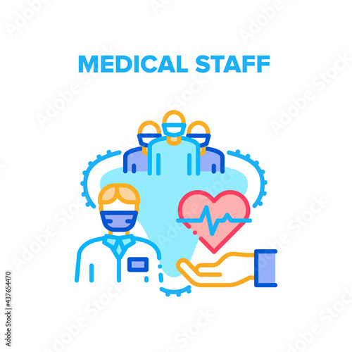 Medical Staff Consultation Vector Icon Concept. Doctor And Nurse, Student And Intern Medical Staff For Help Human Health And Examination. Hospital And Ambulance Worker Color Illustration