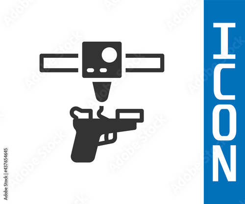 Grey 3D printer gun icon isolated on white background. 3d printing. Vector