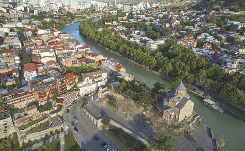 Center of Tbilisi town aerial drone view