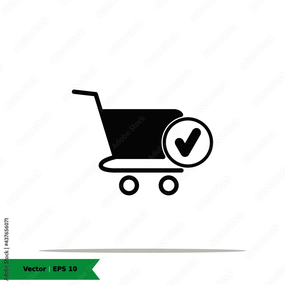 Shopping Cart with Check / Yes / Verify Icon Illustration. Shopping, Checked Cart List Sign Symbol Logo Templete. Vector Icon EPS 10 Shopping Cart with Check / Yes / Verify Icon Illustration. Shopping, Checked Cart List Sign Symbol Logo Templete. Vector Icon EPS 10