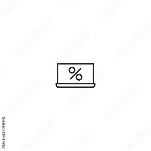 percent and laptop icon isolated on white background