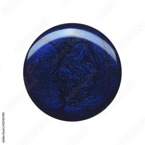 Blot of dark blue circle shaped nail polish isolated on white
