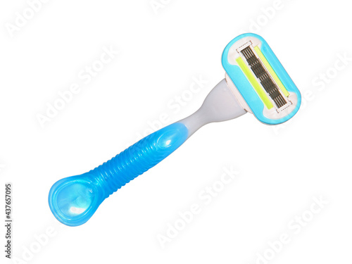 Blue women's shaving razor isolated on white