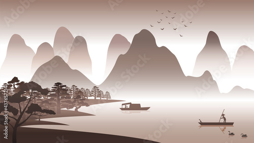Silhouette design of China nature scenery with computer art