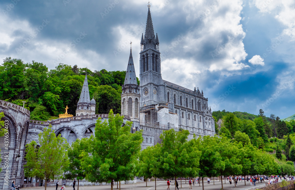 view of the basilica of Lourdes, France view of the basilica of Lourdes, France