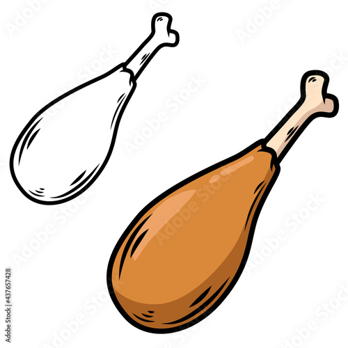 Illustration of fried chicken leg. Design element for logo, label, sign, emblem. Vector illustration