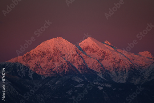 Kamnik-Savinja alps in Slovenia in red sunset