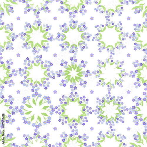 seamless pattern of forget-me-nots.  wreaths of forget-me-nots.  vector illustration.