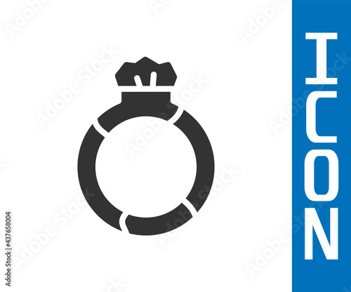 Grey Fantasy magic stone ring with gem icon isolated on white background. Vector