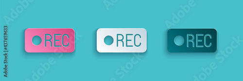 Paper cut Record button icon isolated on blue background. Rec button. Paper art style. Vector