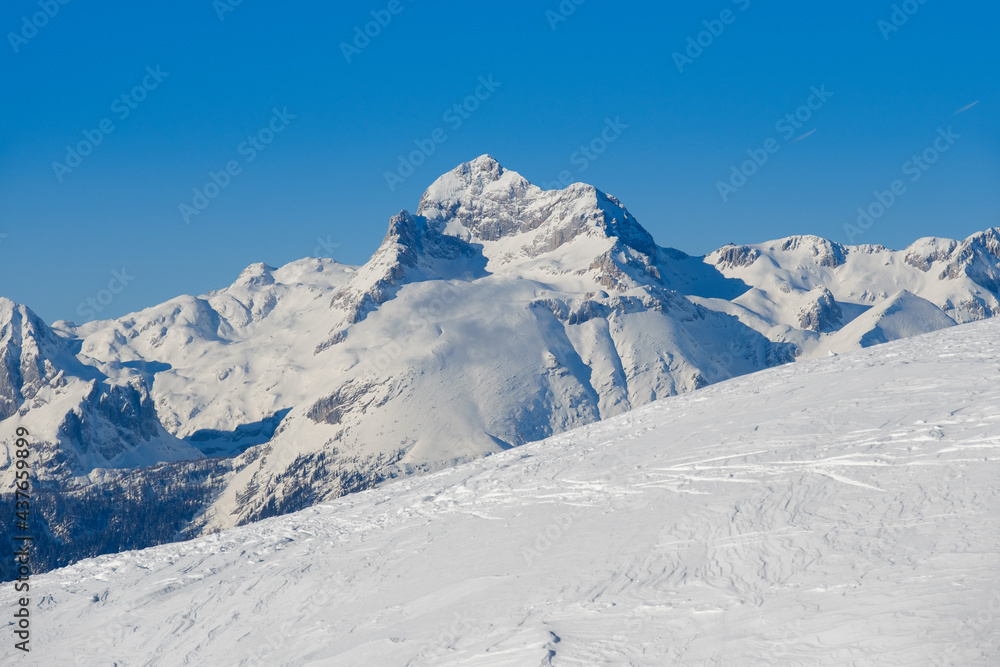 Highest Slovenian mountain Triglaw in winter snow