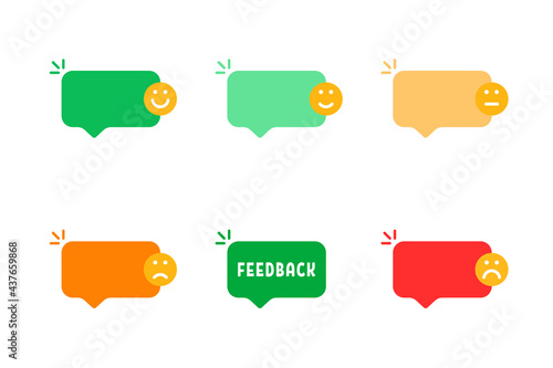 set of we want your feedback color bubbles