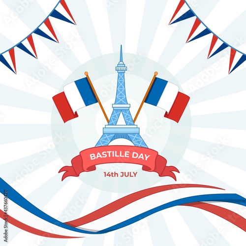 Happy bastille day celebration Flat Vector illustration