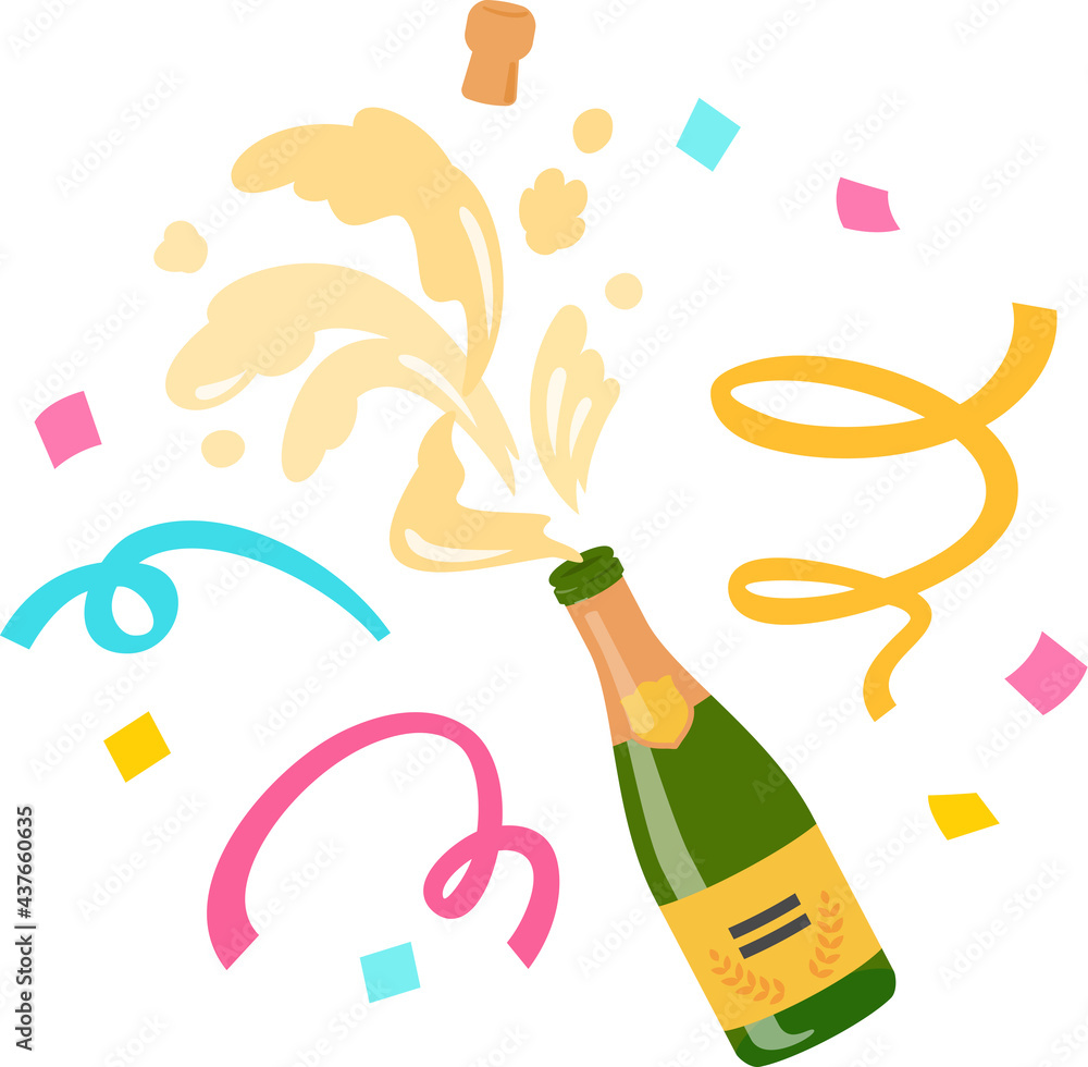 紙吹雪とボトルから噴き出すシャンパン Stock Vector Adobe Stock