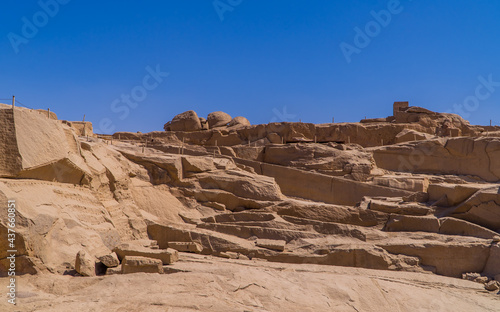 A view of ancient Egyptian ruins and rocks at the Unfinished Obelisk in Aswan, southern Egypt
