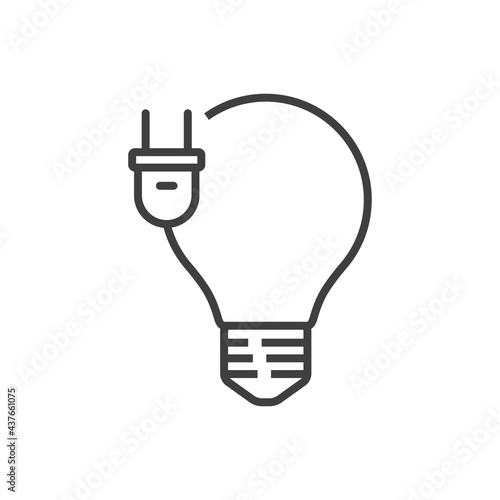 Logotipo bombilla con cable con enchufe con lineas de color gris