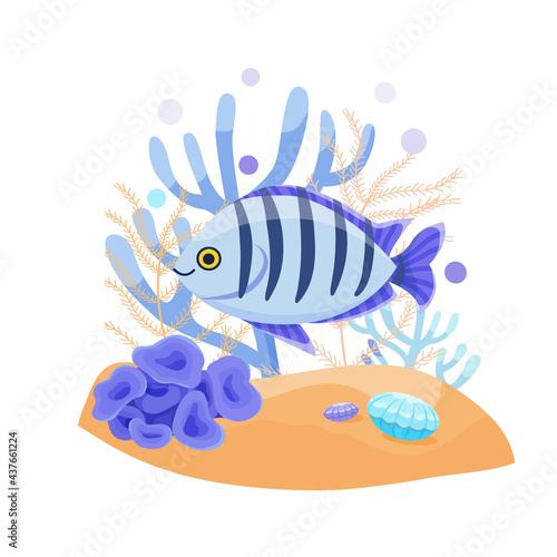 Exotic tropical fish, cute illusstration