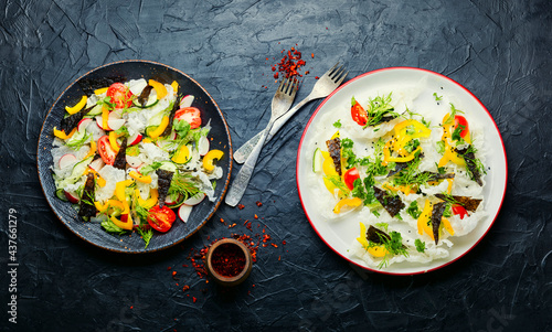 Vegetarian spring salad with fresh vegetables