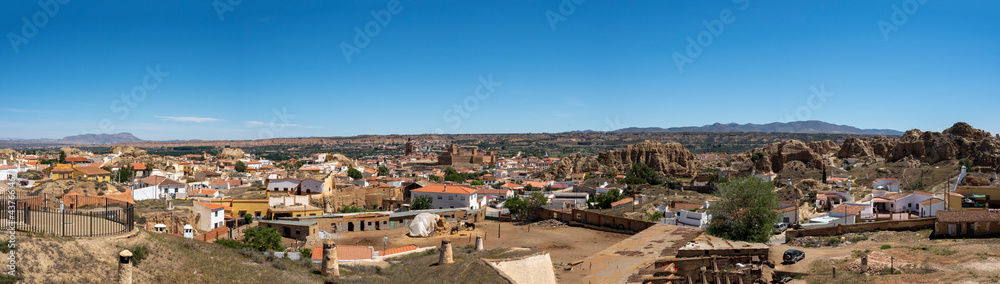 Panoramic landscape view of the Guadix caves in Granada