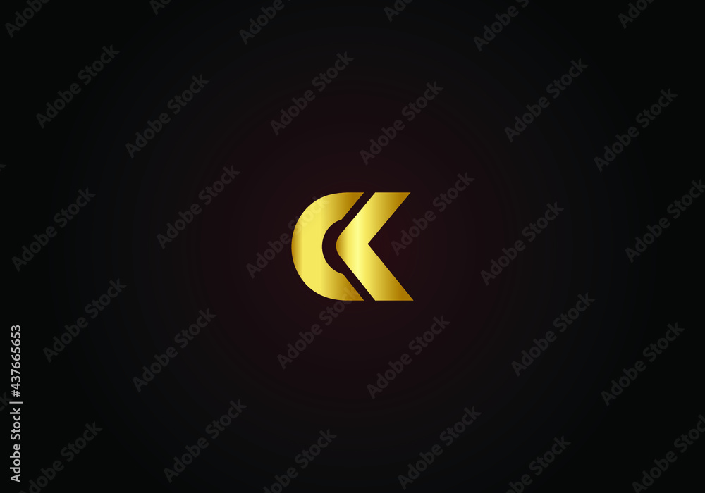 CK company linked letter logo golden with black background. CK company linked letter logo golden with black background.