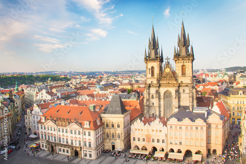 Beautiful view of the Old Town Square  and Tyn Church in Prague  Czech Republic