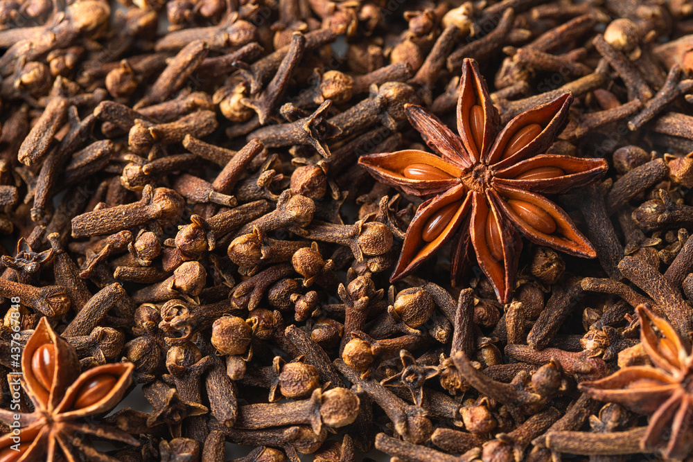 Clove and anis star spices texture Clove and anis star spices texture