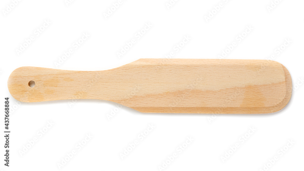 Simple wooden spatulas, kitchen tool, close-up, isolated on white background