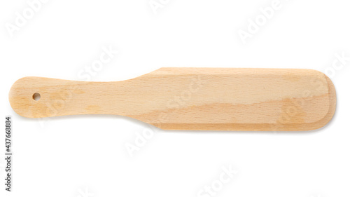 Simple wooden spatulas, kitchen tool, close-up, isolated on white background