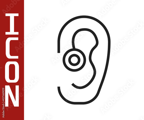 Black line Hearing aid icon isolated on white background. Hearing and ear. Vector